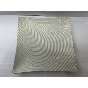 Firkantet Tallerken / Hvid, B�lget Tekstur