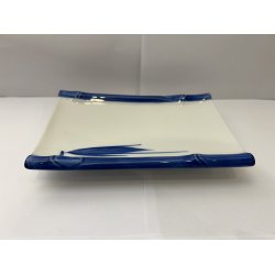 Rektangulr Tallerken /  Hvid, Bl Kant Og Bambus