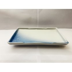 Rektangulr Tallerken / Hvid, Lysbl Blger 