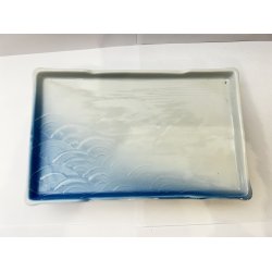 Rektangulr Tallerken / Hvid, Lysbl Blger 