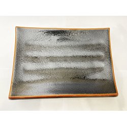 Rektangulr Tallerken / Sort, Brun Kant