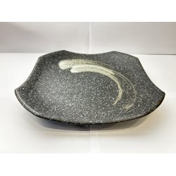 Firkantet Tallerken / Sort, Hvide Penselstrg