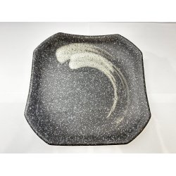 Firkantet Tallerken / Sort, Hvide Penselstrg