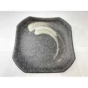 Firkantet Tallerken / Sort, Hvide Penselstr�g