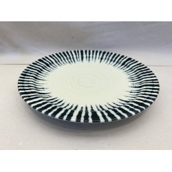 Rund Tallerken / Hvid, Bl Stribet Kant