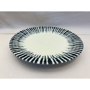 Rund Tallerken / Hvid, Bl� Stribet Kant