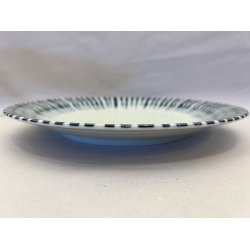 Rund Tallerken / Hvid, Bl Stribet Kant