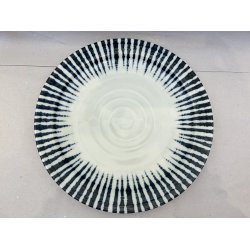 Rund Tallerken / Hvid, Bl Stribet Kant