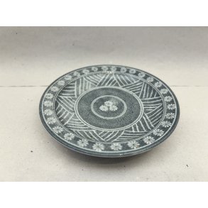 Lille Tallerken / Gr, Hvide Blomster Og Striber