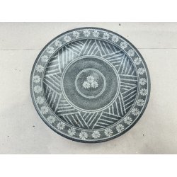 Lille Tallerken / Gr, Hvide Blomster Og Striber