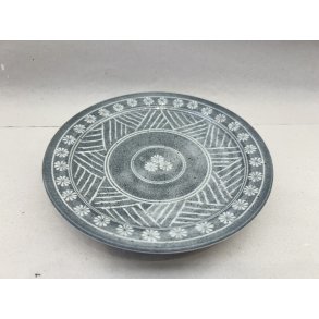 Tallerken / Gr, Hvide Blomster Og Striber