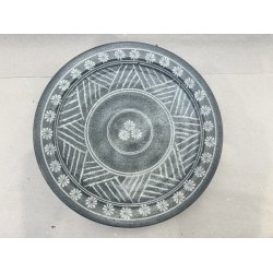 Tallerken / Gr, Hvide Blomster Og Striber