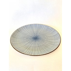 Rund Tallerken / Hvid, Bl� Linjer