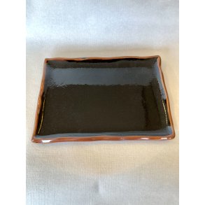 Stor Rektangul�r Tallerken / Sort, Brun Kant