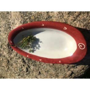 Aflangt Fad / Rdt med Mnster p Kanten