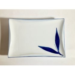 Rektangulr Tallerken / Hvid, Bl Bambus